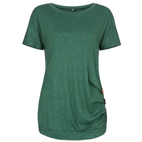 Women's Short Sleeves Slim T-Shirt Scoop Neck Button Solid Tunic Tops(S-XXL)