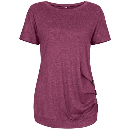 Women's Short Sleeves Slim T-Shirt Scoop Neck Button Solid Tunic Tops(S-XXL)