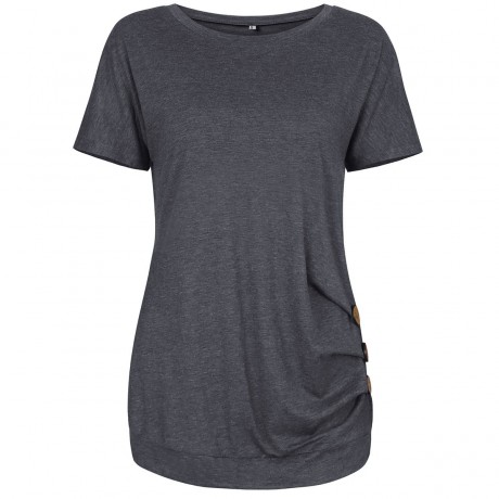 Women's Short Sleeves Slim T-Shirt Scoop Neck Button Solid Tunic Tops(S-XXL)