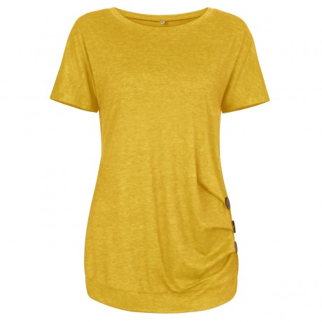 Women's Short Sleeves Slim T-Shirt Scoop Neck Button Solid Tunic Tops(S-XXL)