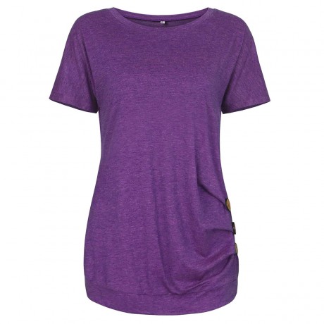 Women's Short Sleeves Slim T-Shirt Scoop Neck Button Solid Tunic Tops(S-XXL)