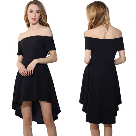 Women's Sexy Off Shoulder Short Sleeve Dress A-Line Solid Dovetail Vestidos Dress(S-XXL)