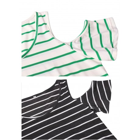 Women's Scoop Neck Short Sleeve T Shirt Striped Print Cold Shoulder Tops Blouses(S-XL)