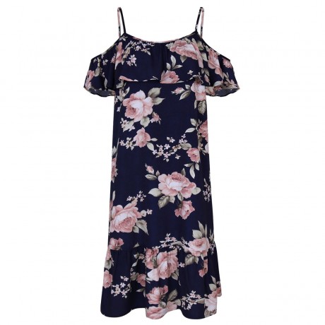 Women's Strappy Short Sleeve Floral Printed Dress Ruffles Off Shoulder Mini Dresses(S-XL)