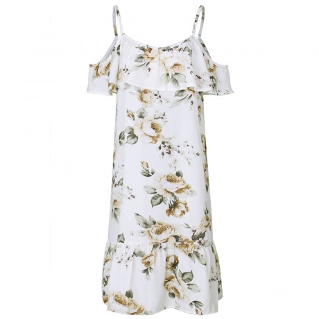 Women's Strappy Short Sleeve Floral Printed Dress Ruffles Off Shoulder Mini Dresses(S-XL)