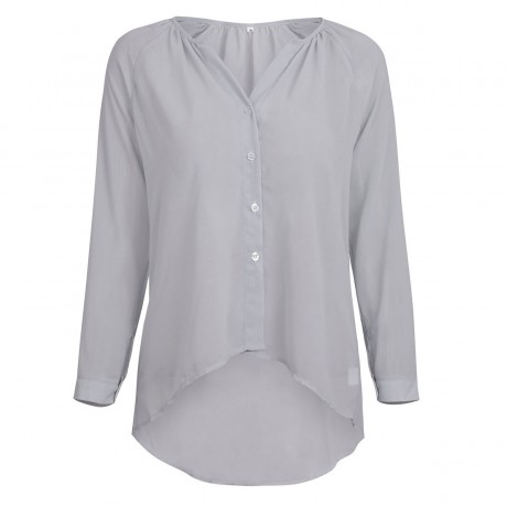 Women's Chiffon Long Sleeve V Neck Shirt Casual Solid Button-Down Blouse Top(S-5XL)