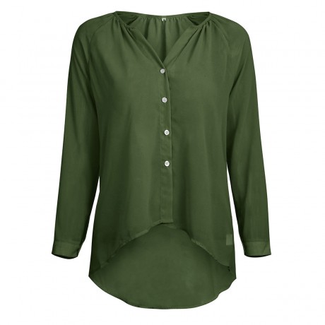 Women's Chiffon Long Sleeve V Neck Shirt Casual Solid Button-Down Blouse Top(S-5XL)
