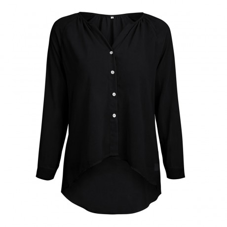 Women's Chiffon Long Sleeve V Neck Shirt Casual Solid Button-Down Blouse Top(S-5XL)