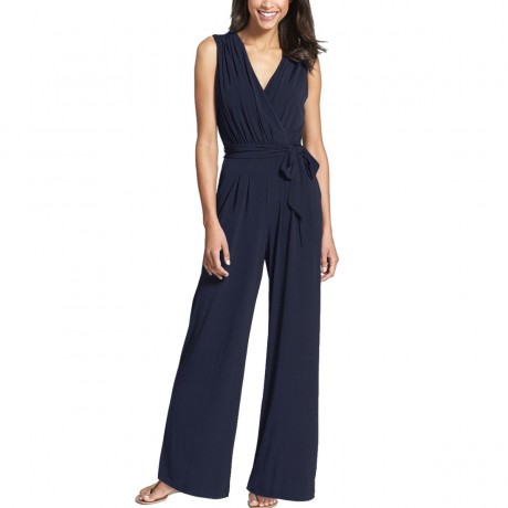 Women's V-Neck Sleeveless Jumpsuits Self-Tie Belt Zip Closure Wide Leg Jumpsuits(S-XL)