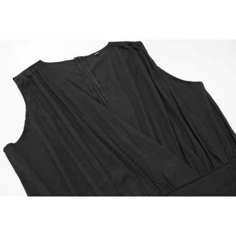 Women's V-Neck Sleeveless Jumpsuits Self-Tie Belt Zip Closure Wide Leg Jumpsuits(S-XL)