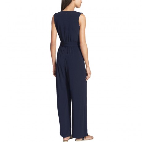 Women's V-Neck Sleeveless Jumpsuits Self-Tie Belt Zip Closure Wide Leg Jumpsuits(S-XL)