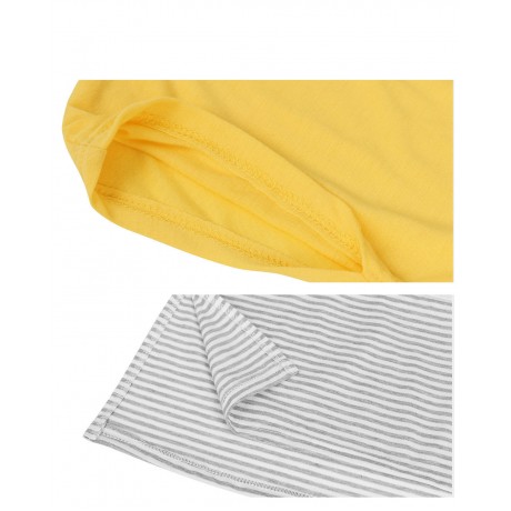 Women's Short Sleeve V Neck T-shirt Stitching Stripe Slit Tops(S-XXL)