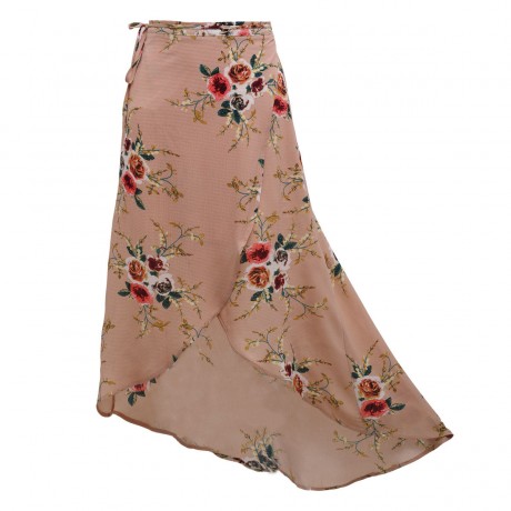 Women's Floral Printed Skirt Sexy Slit Front Swing Maxi Long Skirt(S-XL)