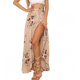 Women's Floral Printed Skirt Sexy Slit Front Swing Maxi Long Skirt(S-XL) 