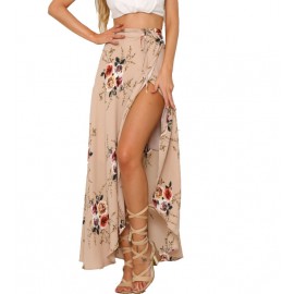 Women's Floral Printed Skirt Sexy Slit Front Swing Maxi Long Skirt(S-XL)