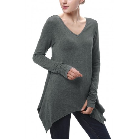 Women's V-Neck Long Sleeve T Shirt Casual Solid Color Tops Blouses(S-XL)