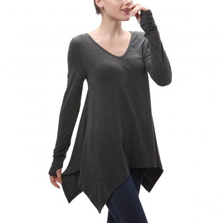 Women's V-Neck Long Sleeve T Shirt Casual Solid Color Tops Blouses(S-XL)
