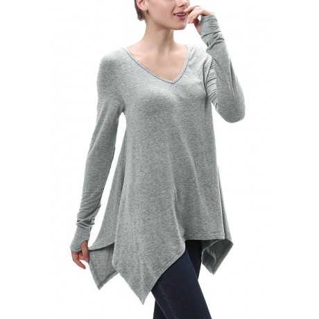 Women's V-Neck Long Sleeve T Shirt Casual Solid Color Tops Blouses(S-XL)