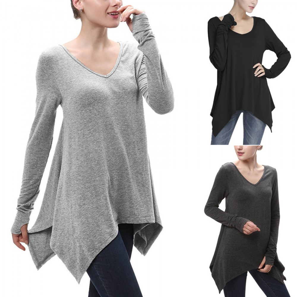 Women's V-Neck Long Sleeve T Shirt Casual Solid Color Tops Blouses(S-XL)