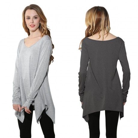 Women's V-Neck Long Sleeve T Shirt Casual Solid Color Tops Blouses(S-XL)