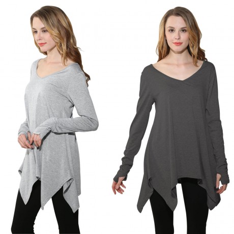 Women's V-Neck Long Sleeve T Shirt Casual Solid Color Tops Blouses(S-XL)