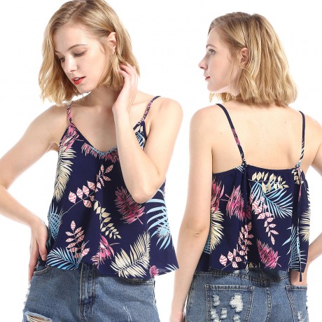 Women's V-Neck Sleeveless T Shirt Casual Floral Ruffled Tank Tops Blouses Vest(S-XL)