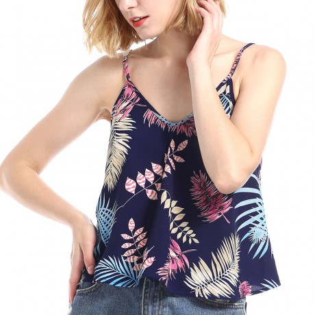 Women's V-Neck Sleeveless T Shirt Casual Floral Ruffled Tank Tops Blouses Vest(S-XL)