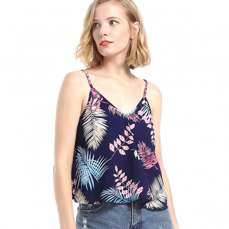 Women's V-Neck Sleeveless T Shirt Casual Floral Ruffled Tank Tops Blouses Vest(S-XL)