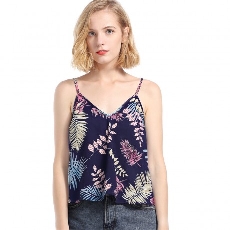 Women's V-Neck Sleeveless T Shirt Casual Floral Ruffled Tank Tops Blouses Vest(S-XL)