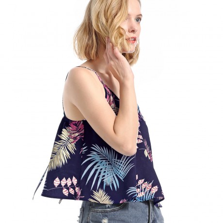 Women's V-Neck Sleeveless T Shirt Casual Floral Ruffled Tank Tops Blouses Vest(S-XL)