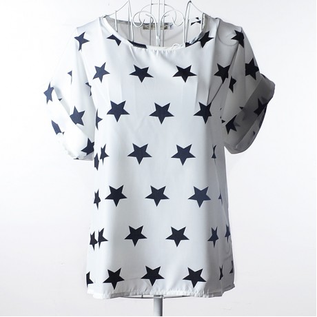 Women's Chiffon Loose Batwing Short Sleeve T Shirt Scoop Neck Printed Tops Blouses (S-XXL)