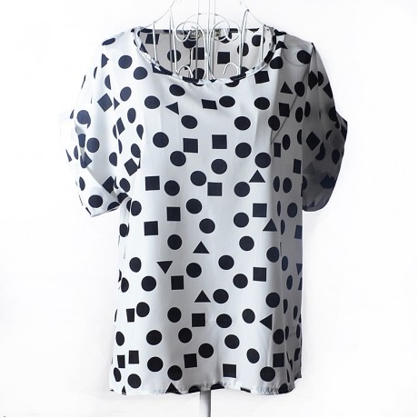 Women's Chiffon Loose Batwing Short Sleeve T Shirt Scoop Neck Printed Tops Blouses (S-XXL)