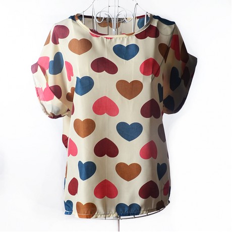 Women's Chiffon Loose Batwing Short Sleeve T Shirt Scoop Neck Printed Tops Blouses (S-XXL)