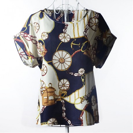 Women's Chiffon Loose Batwing Short Sleeve T Shirt Scoop Neck Printed Tops Blouses (S-XXL)