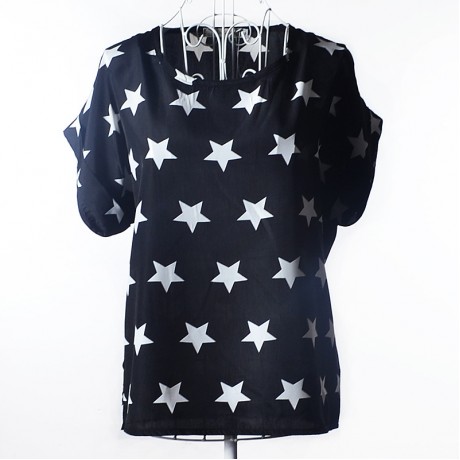 Women's Chiffon Loose Batwing Short Sleeve T Shirt Scoop Neck Printed Tops Blouses (S-XXL)