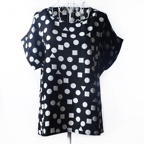 Women's Chiffon Loose Batwing Short Sleeve T Shirt Scoop Neck Printed Tops Blouses (S-XXL)