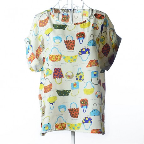 Women's Chiffon Loose Batwing Short Sleeve T Shirt Scoop Neck Printed Tops Blouses (S-XXL)