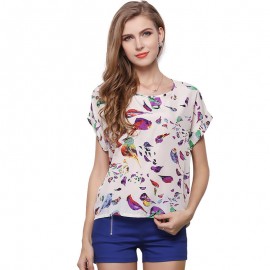 Women's Chiffon Loose Batwing Short Sleeve T Shirt Scoop Neck Printed Tops Blouses (S-XXL)