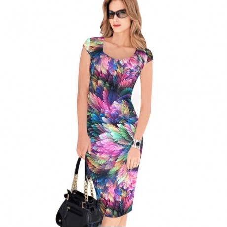 Women's Sexy Square Collar Short Sleeve Pencil Dress High Waist Slim Midi Dress(S-XXL)
