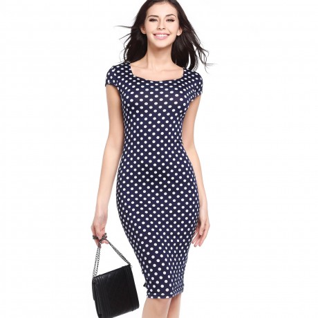 Women's Sexy Square Collar Short Sleeve Pencil Dress High Waist Slim Midi Dress(S-XXL)