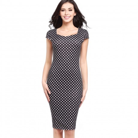 Women's Sexy Square Collar Short Sleeve Pencil Dress High Waist Slim Midi Dress(S-XXL)