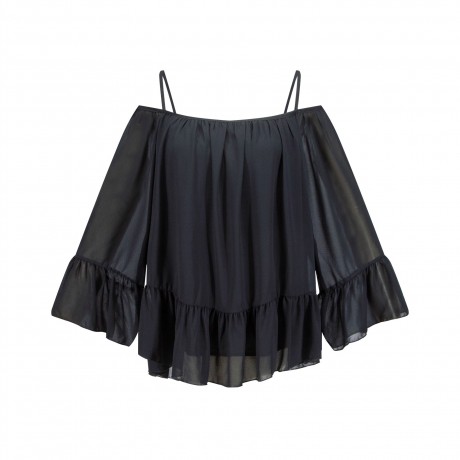 Women's Chiffon Long Sleeve Solid T Shirt Loose Ruffled Cold Shoulder Strap Tops Blouses(S-XXL)