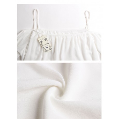 Women's Chiffon Long Sleeve Solid T Shirt Loose Ruffled Cold Shoulder Strap Tops Blouses(S-XXL)