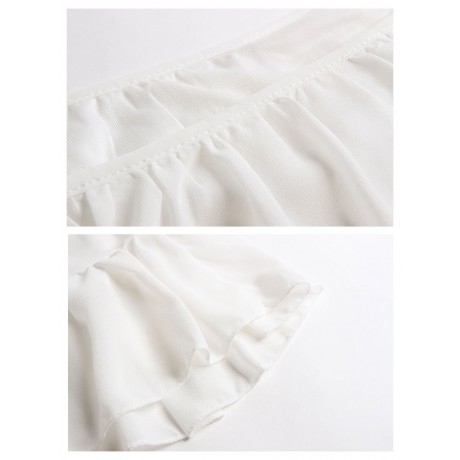 Women's Chiffon Long Sleeve Solid T Shirt Loose Ruffled Cold Shoulder Strap Tops Blouses(S-XXL)