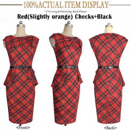 Women's Slim Sleeveless Check Dress Scoop Neck High Waist Sheath Dress(S-XXXL)
