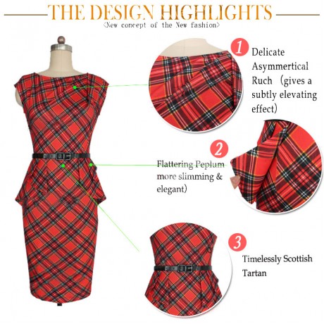 Women's Slim Sleeveless Check Dress Scoop Neck High Waist Sheath Dress(S-XXXL)