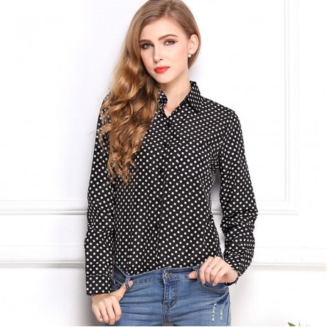 Women's Chiffon Long Sleeve Printed T Shirt Loose Lapel Button-down Tops Blouses(S-XL)
