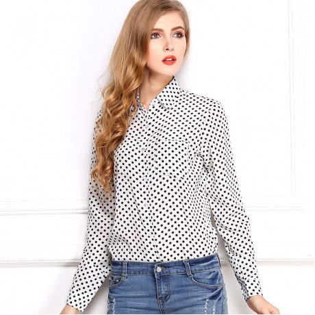 Women's Chiffon Long Sleeve Printed T Shirt Loose Lapel Button-down Tops Blouses(S-XL)