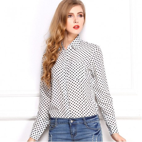 Women's Chiffon Long Sleeve Printed T Shirt Loose Lapel Button-down Tops Blouses(S-XL)