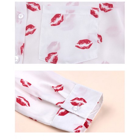 Women's Chiffon Long Sleeve Printed T Shirt Loose Lapel Button-down Tops Blouses(S-XL)